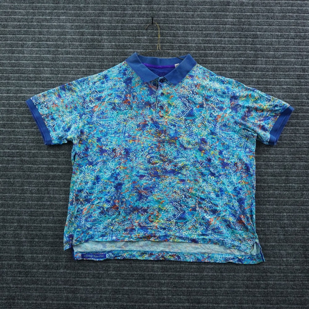 Robert Graham Polo Shirt Mens XL Blue Abstract Paisley Short Sleeve Classic Fit